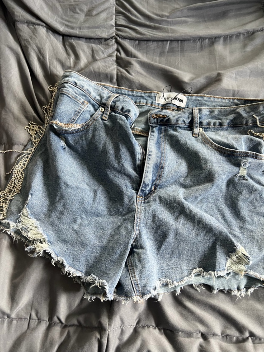 Fashion Nova Light Blue Distressed Denim Cutoff Shorts